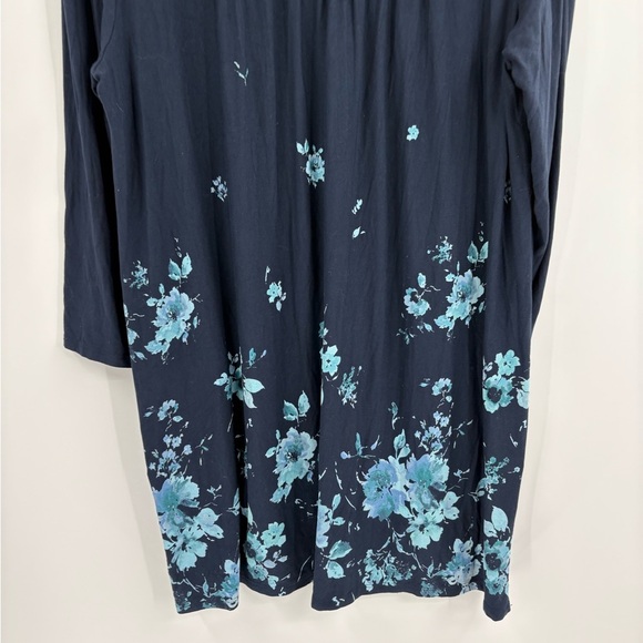 J.Jill Wearever V Neck Floral Tunic Boho Navy Blue Shirred Size Medium tall MT - Picture 9 of 16